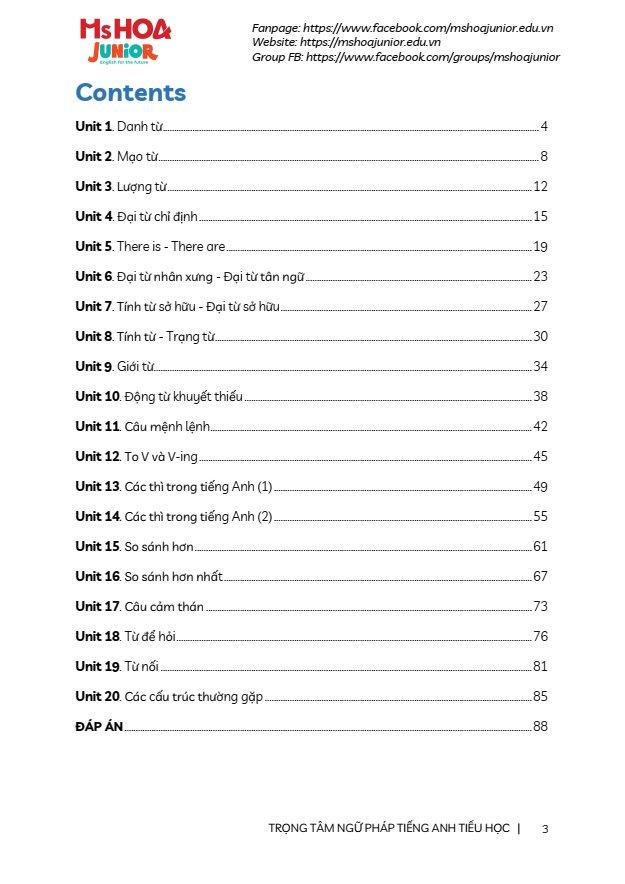 20 CHỦ ĐỀ TRỌNG TÂM NGỮ PHÁP TIẾNG ANH TIỂU HỌC-PDF
