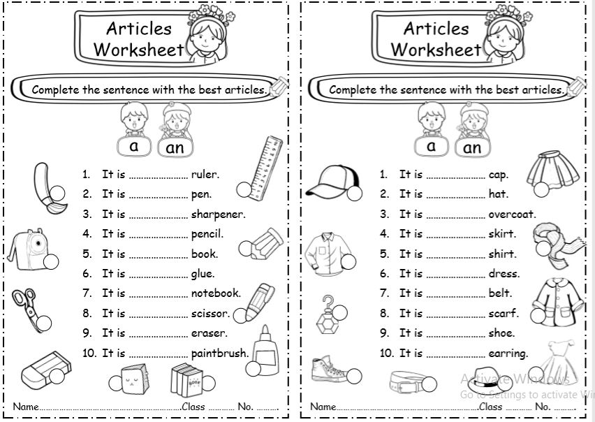 Articles ( a / an ) worksheet (PDF)