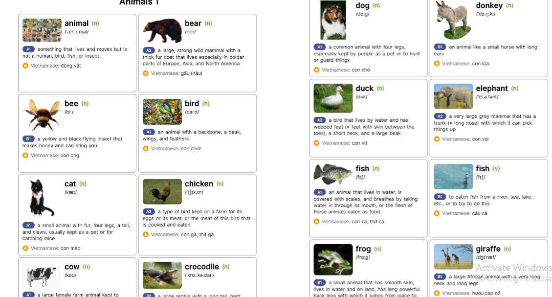 Tổng hợp từ vựng Cambridge từ Starters đến FCE