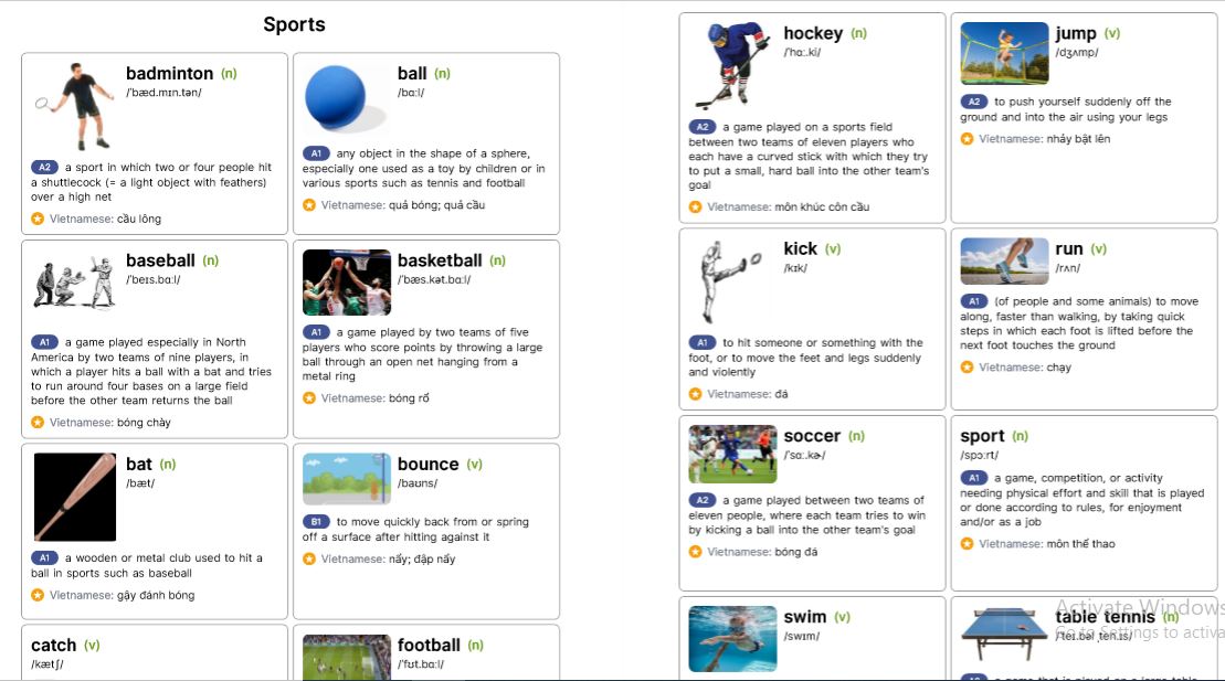 Tổng hợp từ vựng Cambridge từ Starters đến FCE
