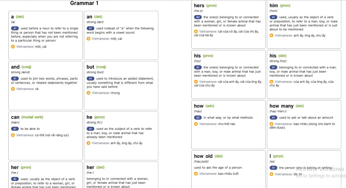 Tổng hợp từ vựng Cambridge từ Starters đến FCE