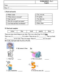 40 Phiếu Bài Tập Tiếng Anh Lớp 3