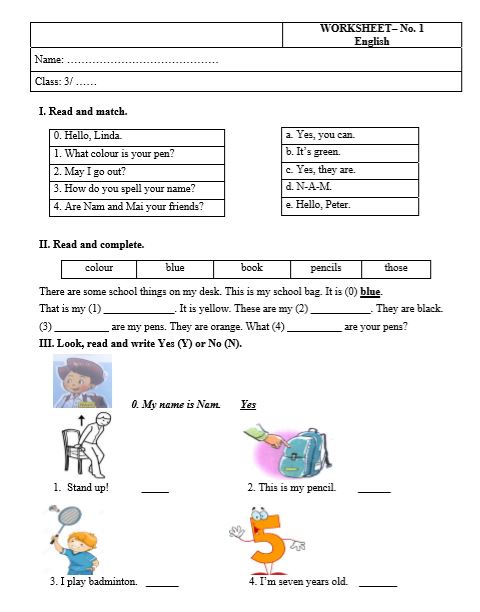 40 Phiếu Bài Tập Tiếng Anh Lớp 3 (PDF) 40 Phiếu Bài Tập Tiếng Anh Lớp 3