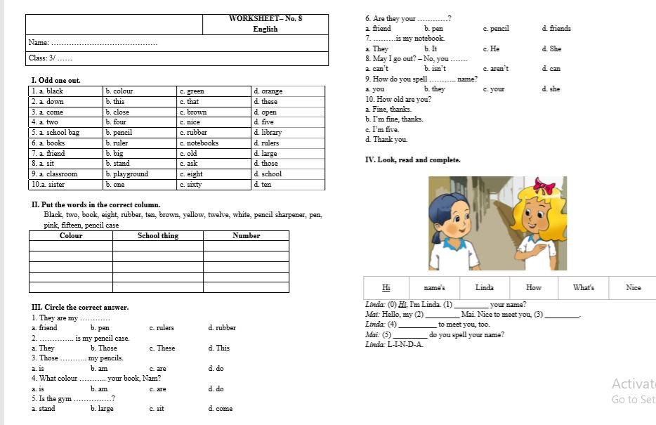 40 Phiếu Bài Tập Tiếng Anh Lớp 3